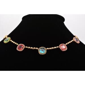 NLH 925 Crystal Collar Necklace Rhinestone Bezel Gold Heavy Chunky Signed BinN